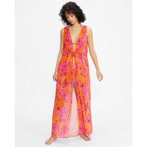 💕TED BAKER💕 Rosaliy Full Length Swim  Cover Up ~ Bright Pink Print Large NWT - Picture 6 of 16